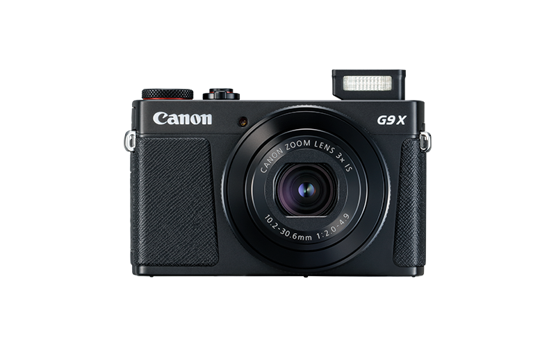 PowerShot G9 X Mark II Black Front Flash Up